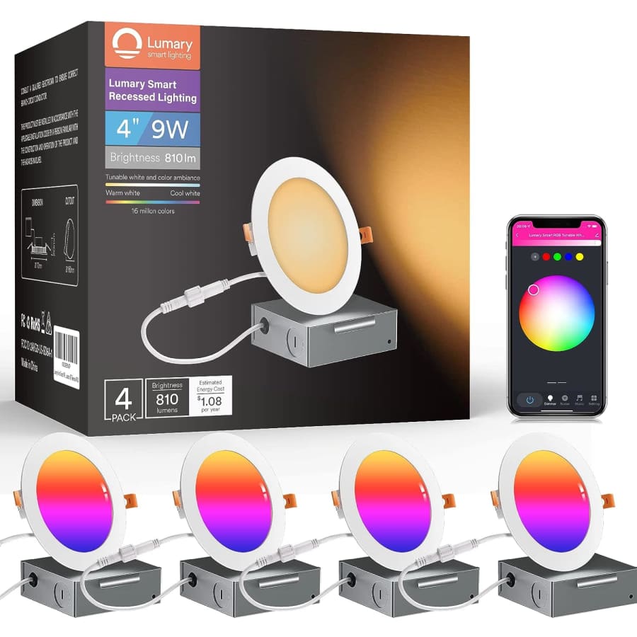 Lumary 4" LED Smart Recessed Lighting 4-Pack for $110