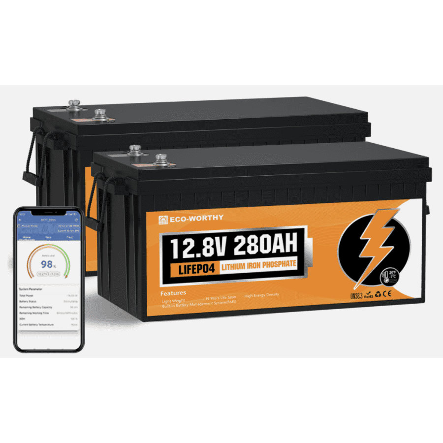 ECO-WORTHY 12V 280Ah LiFePO4 Battery with Bluetooth, 2-Pack for $700 ECO-WORTHY 12V 280Ah LiFePO4 Battery with Bluetooth, 2-Pack for $700