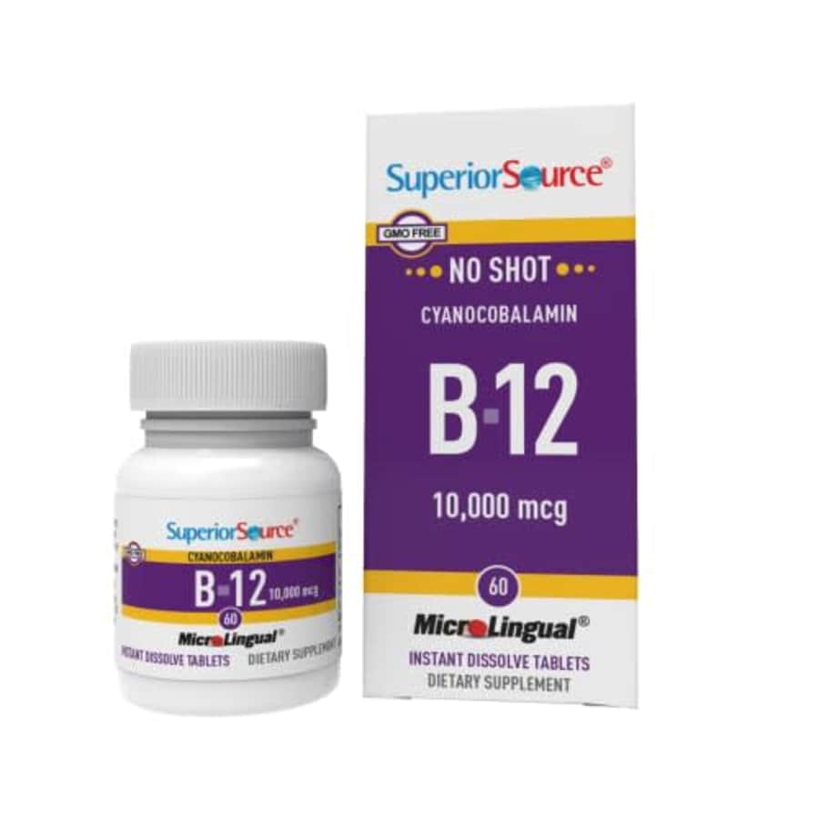 Superior Source No Shot Vitamin B12 Cyanocobalamin 10000 mcg, Quick Dissolve Sublingual Tablets, 60 for $18