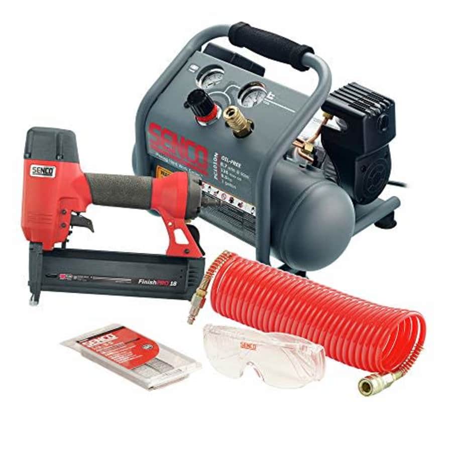 SENCO PC1343 18 Gauge Finish Nailer and 1/2 HP 1 Gallon Hand Carry Air Compressor Combo Kit for $356