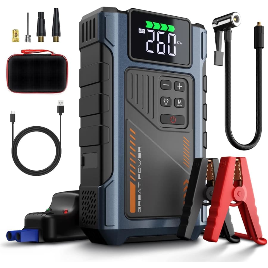 Geeneu 4,500A Car Jump Starter with Air Compressor: $36 w/ Prime