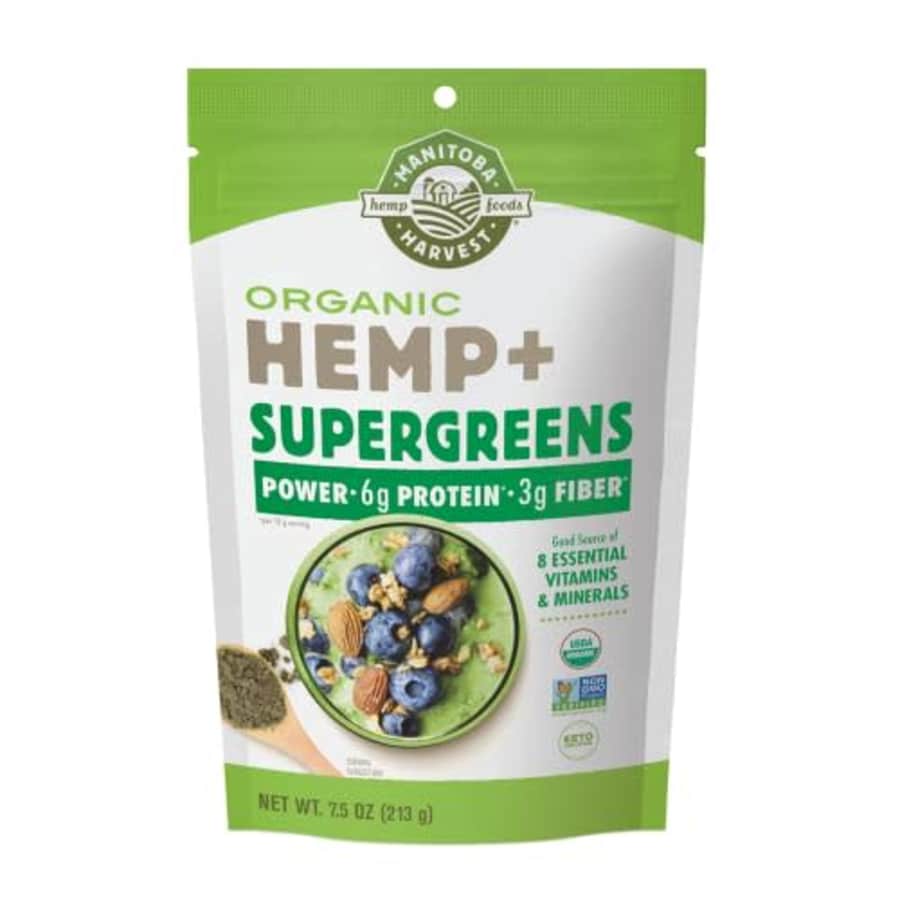 Manitoba Harvest Organic Hemp & Supergreens Powder, 7.5 oz Green Superfood Powder with 6g of for $16