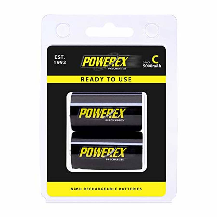 Powerex Low Self-Discharge Precharged C Rechargeable NiMH Batteries - 1.2V, 5000mAh, 2-Pack (MHRCP2) for $19