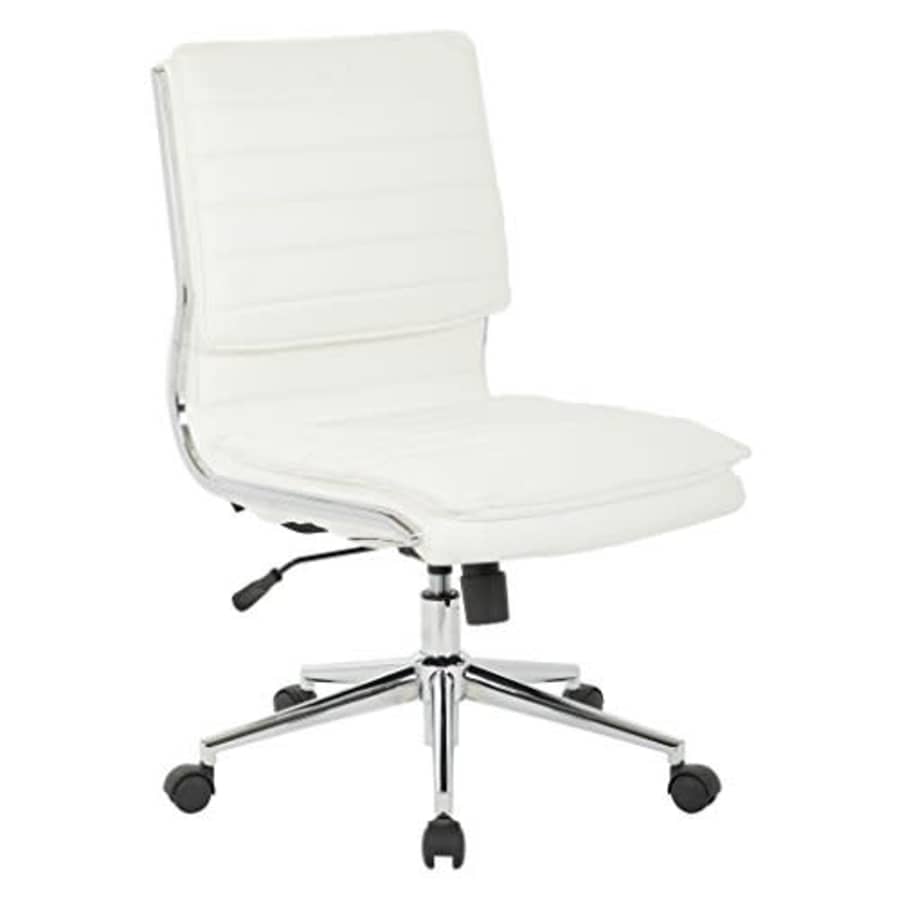 Office Star Faux Leather Armless Mid Back Managers Chair with Chrome Base, White for $155