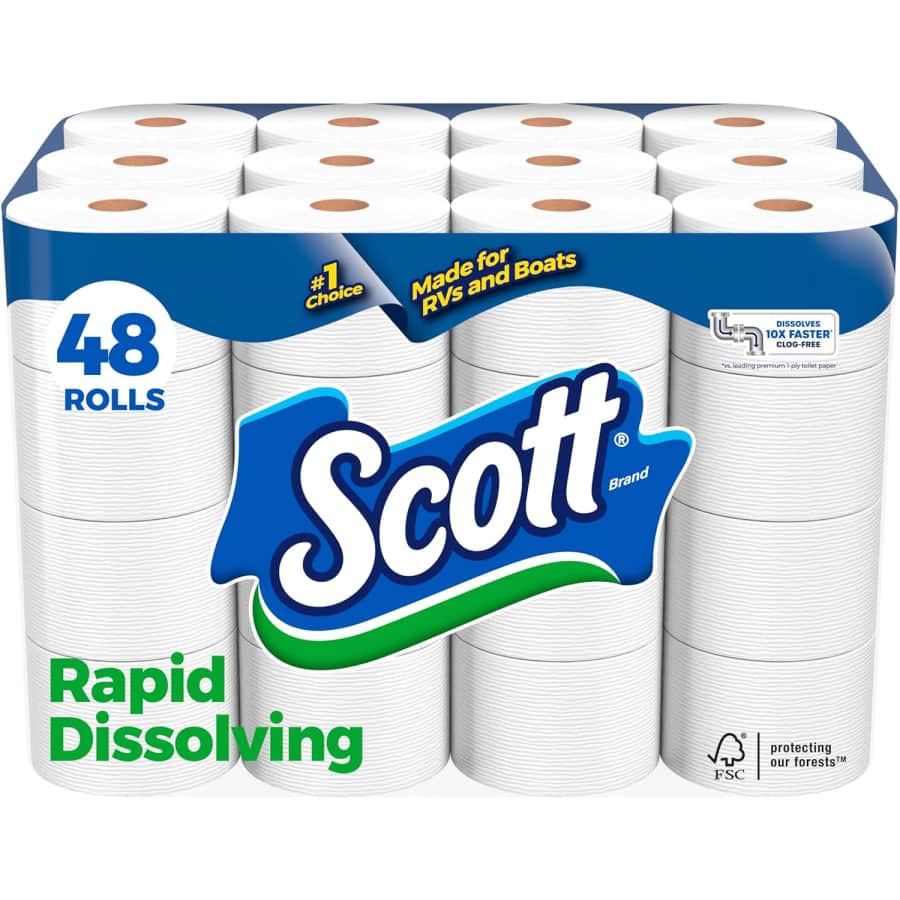 Scott Rapid-Dissolving Toilet Paper Double Roll 48-Pack: $25 via Sub. & Save Scott Rapid-Dissolving Toilet Paper Double Roll 48-Pack: $25 via Sub. & Save