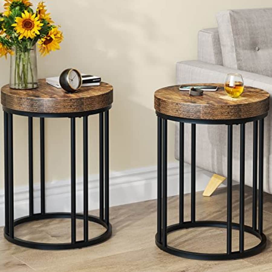 Tribesigns End Table Set of 2, Round Side Table, Accent Table Patio Table Nightstand with Metal for $166