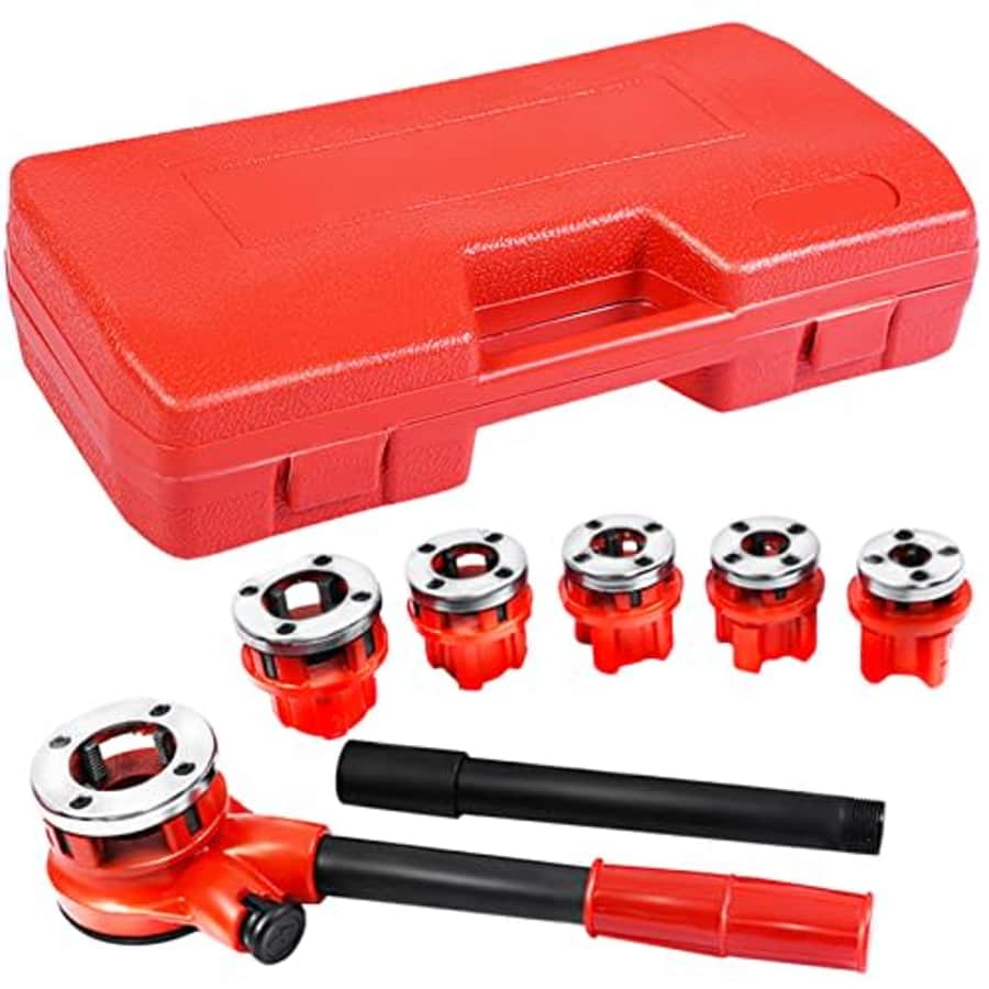 Goplus Ratchet Pipe Threader Kit, Ratcheting Pipe Threading Tool Set w/ 6 Dies- 1/4", 3/8", 1/2", for $75 Goplus Ratchet Pipe Threader Kit, Ratcheting Pipe Threading Tool Set w/ 6 Dies- 1/4", 3/8", 1/2", for $75