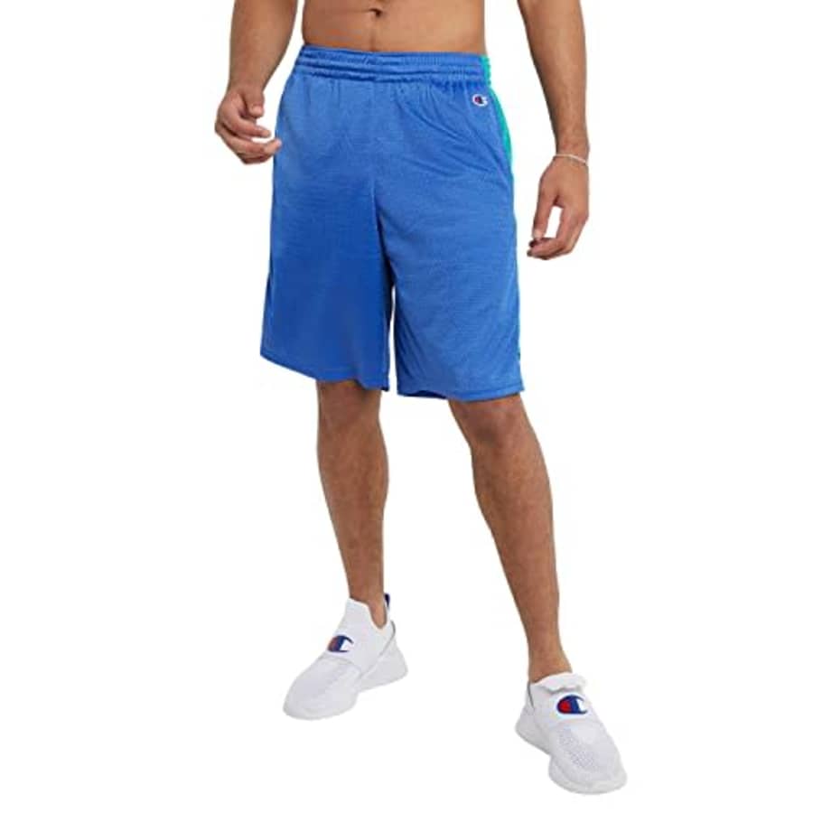 Champion, Men's Mesh Shorts, 10" Inseam, Bright Royal Ob/Green Reef-586325, X-Large for $26