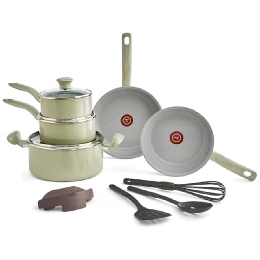 T-fal Recycled Ceramic Nonstick Cookware Set 12 Piece, Oven Safe 350F, Pots and Pans, Fry Pan, for $60 T-fal Recycled Ceramic Nonstick Cookware Set 12 Piece, Oven Safe 350F, Pots and Pans, Fry Pan, for $60