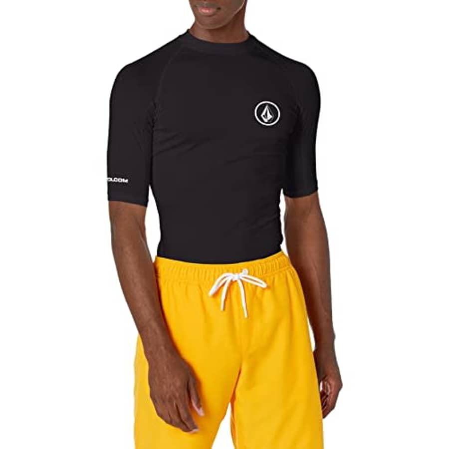 Volcom Men's Standard Solid UPF 50+ Short Sleeve Rashguard, Black White, X-Small for $32