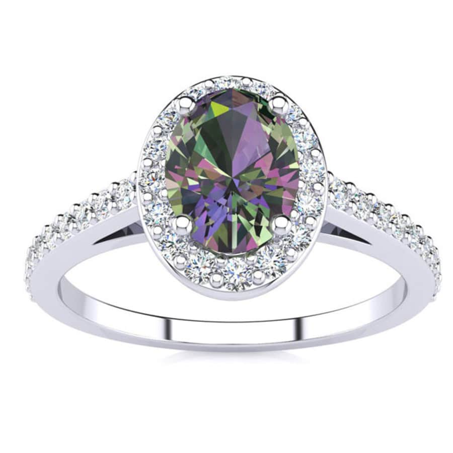 1-tcw. Oval Shape Mystic Topaz and Halo Diamond Ring in Sterling Silver for $130 w/ $10 SuperJeweler Gift Card 1-tcw. Oval Shape Mystic Topaz and Halo Diamond Ring in Sterling Silver for $130 w/ $10 SuperJeweler Gift Card