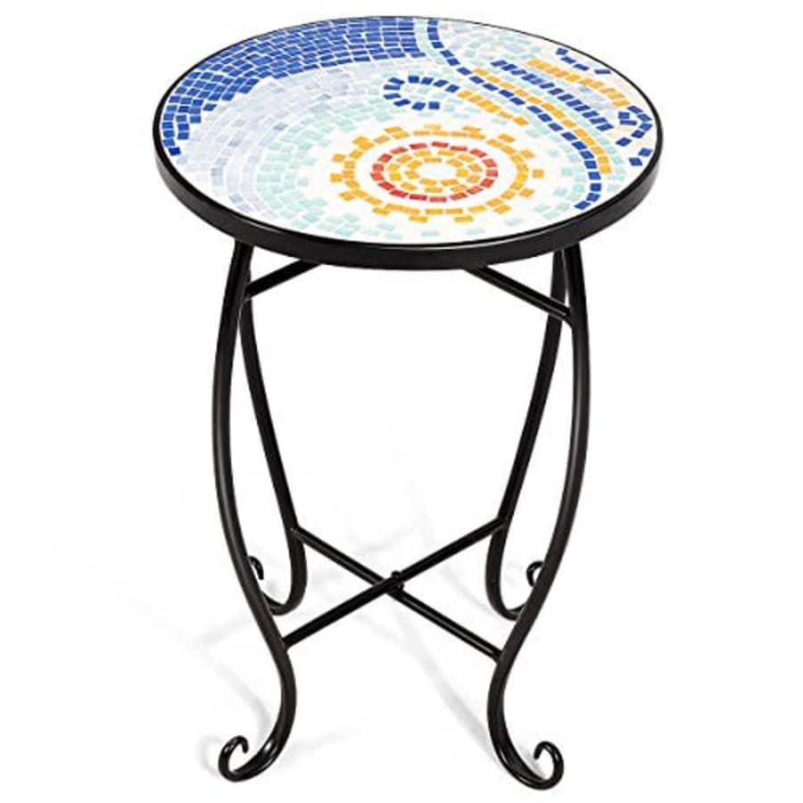 Giantex Mosaic Round Side Accent Table Patio Plant Stand Porch Beach Theme Balcony Back Deck Pool for $45