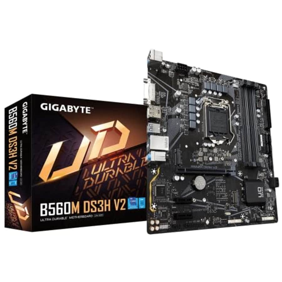 GIGABYTE B560M DS3H V2 (LGA 1200/ Intel/ B560/ Micro-ATX/Dual M.2/ PCIe 4.0/ USB 3.2 Gen1/ GbE for $75
