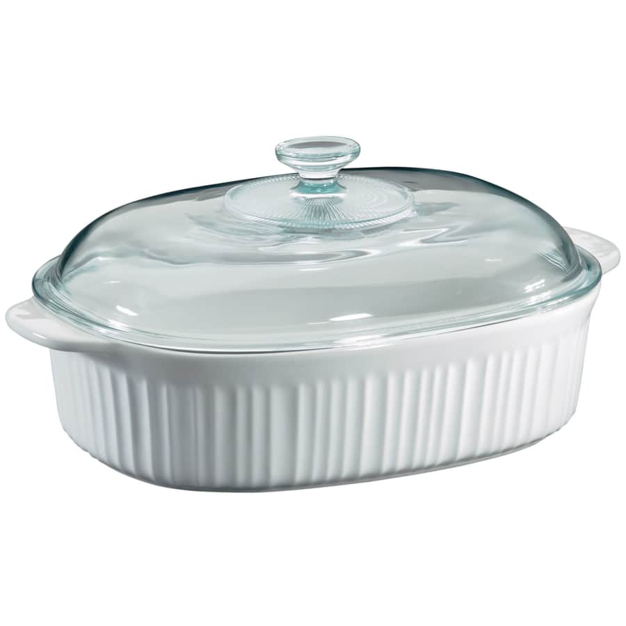 CorningWare French White 4-Quart Oval Stoneware Casserole Dish w/ Glass Cover for $26