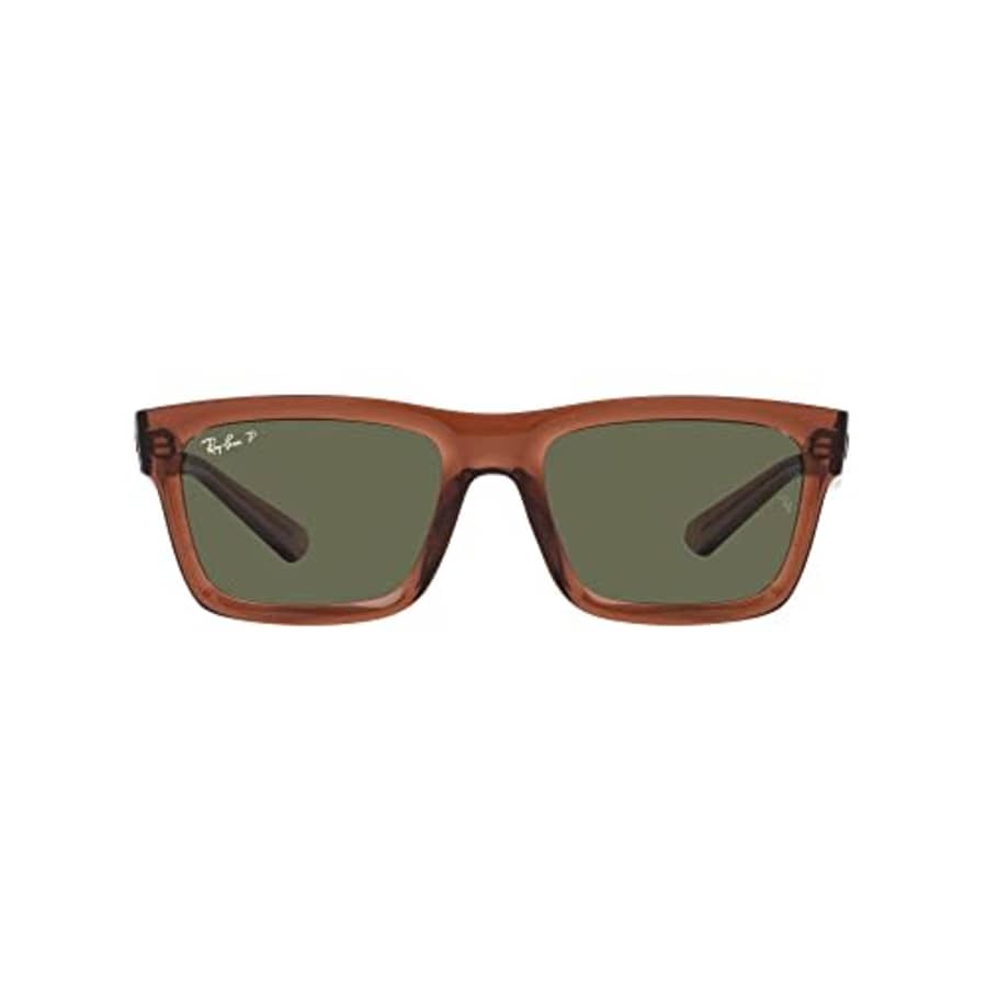 Ray-Ban Men's RB4396 Warren Rectangular Sunglasses, Transparent Brown/Dark Green Polarized, 57 mm for $126