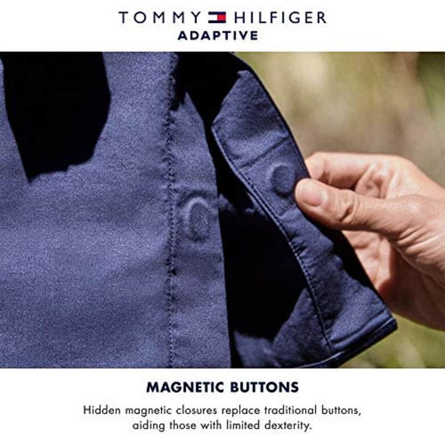 Tommy Hilfiger Men's Adaptive T Shirt with Magnetic-Buttons at Shoulders, Blue Depths-PT, XL for $26