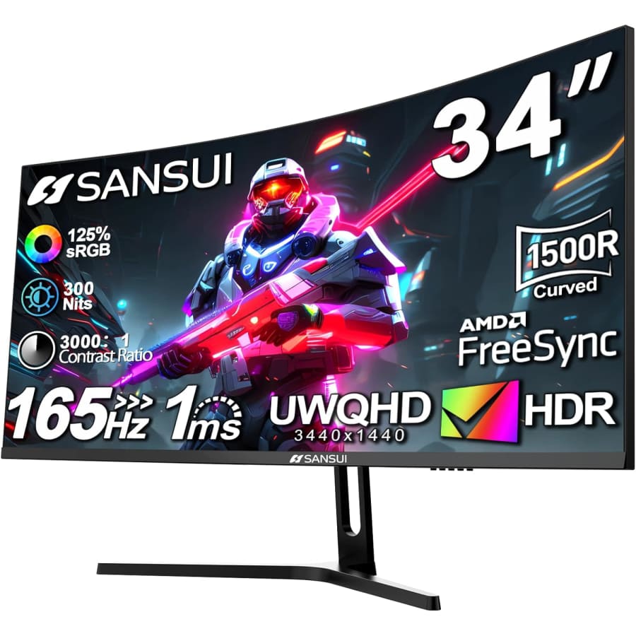 Sansui 34" Ultrawide 1440p Curved HDR 165Hz FreeSync Monitor for $199