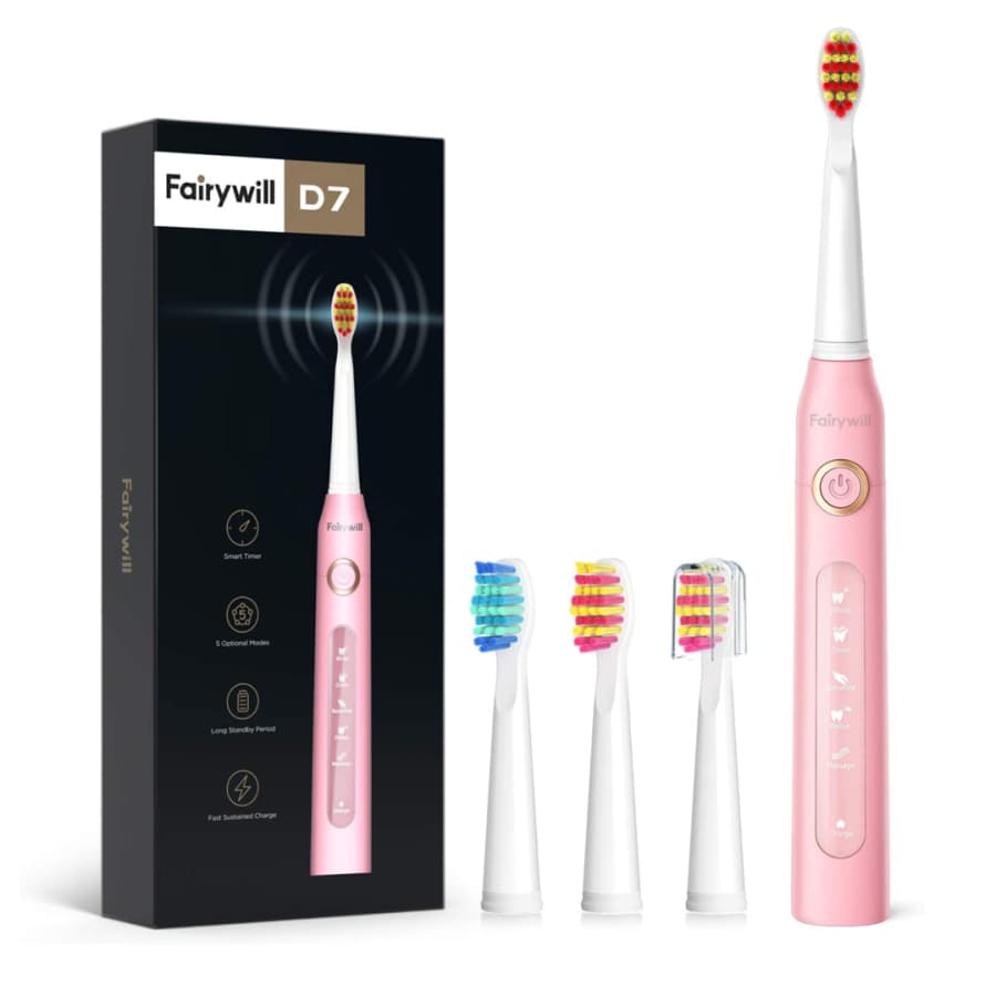 Fairywill Sonic Electric Toothbrush w/ 4 Brush Heads for $14