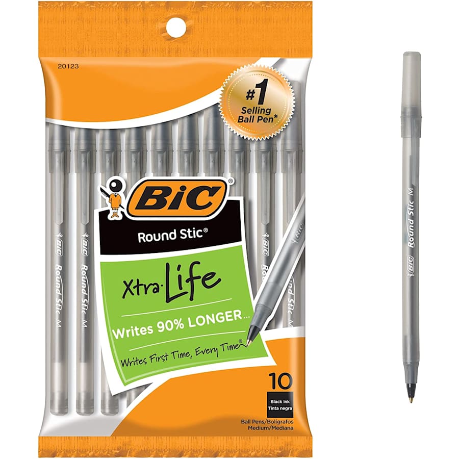 BIC Round Stic Xtra Life Ballpoint Pen 10-Pack for $1