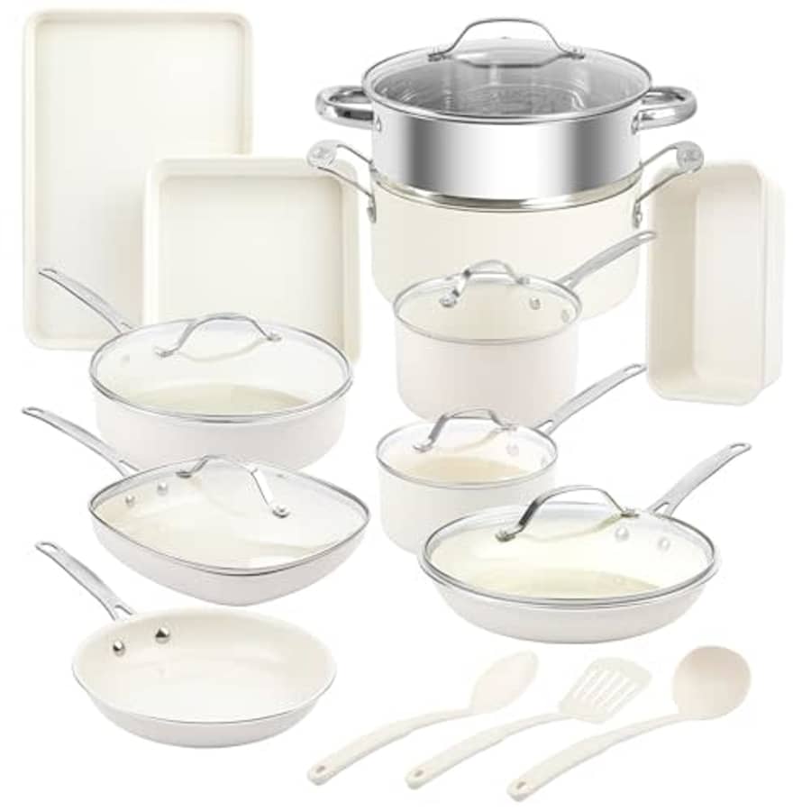 Gotham Steel 20 Pc Ceramic Pots and Pans Set Non Stick Cookware Set, Kitchen Cookware Sets, Non for $150 Gotham Steel 20 Pc Ceramic Pots and Pans Set Non Stick Cookware Set, Kitchen Cookware Sets, Non for $150
