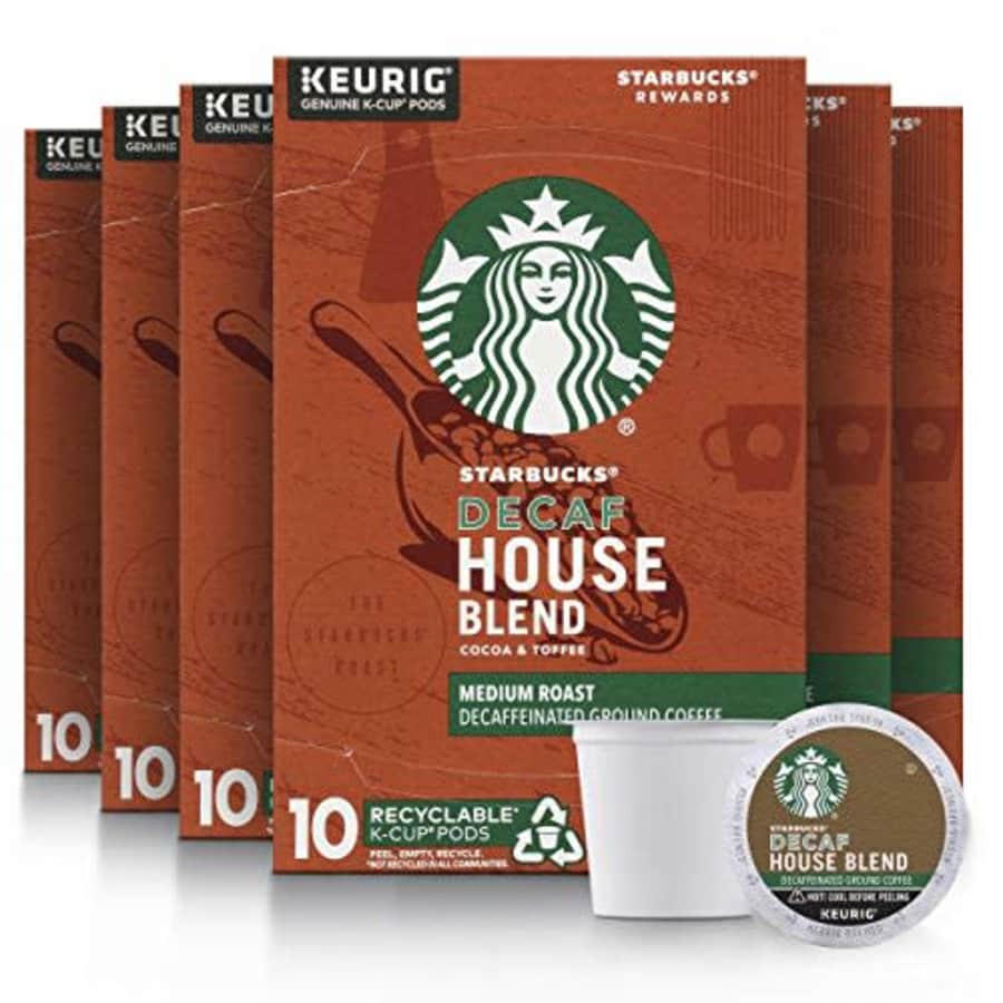 Starbucks Decaf K-Cup Coffee Pods House Blend for Keurig Brewers 6 boxes (60 pods total) for $39 Starbucks Decaf K-Cup Coffee Pods House Blend for Keurig Brewers 6 boxes (60 pods total) for $39