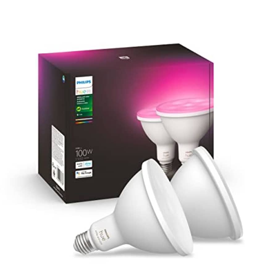 Philips Hue Smart 100W PAR38 LED Bulb - White and Color Ambiance Color-Changing Light - 2 Pack - for $150