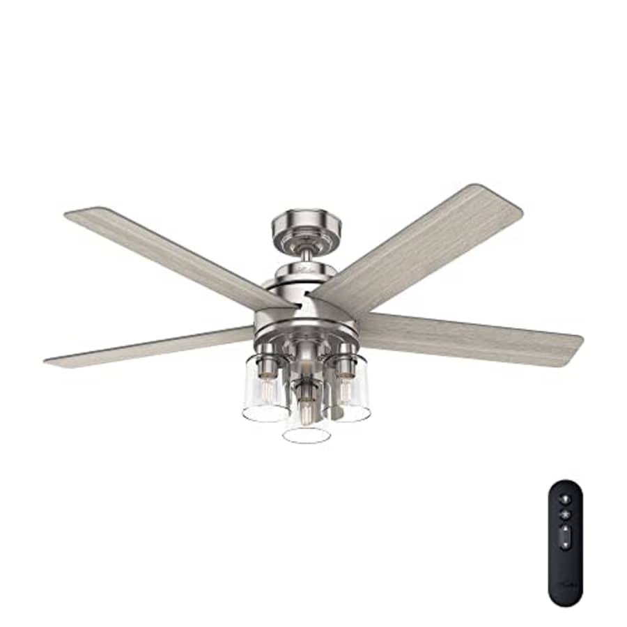 Hunter Fan 52 inch Contemporary Brushed Nickel Indoor Ceiling Fan with Light and Remote Control for for $105 Hunter Fan 52 inch Contemporary Brushed Nickel Indoor Ceiling Fan with Light and Remote Control for for $105