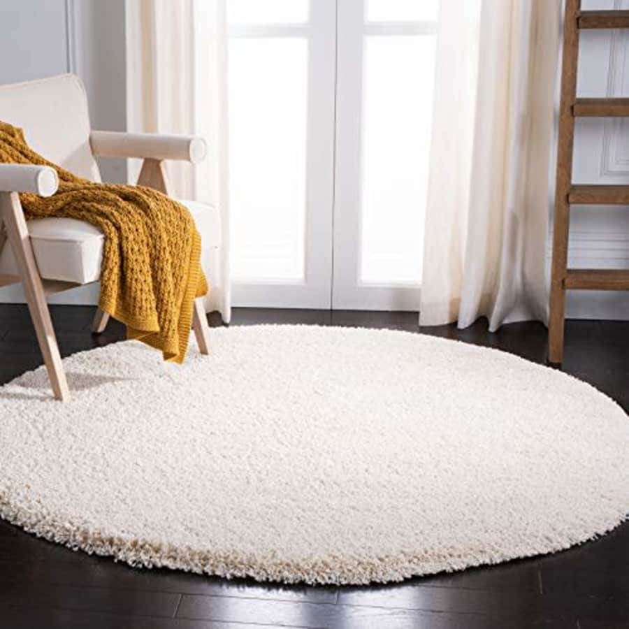 SAFAVIEH Milan Shag Collection 5'1" x 5'1" Round Ivory SG180 Solid Non-Shedding Living Room Bedroom for $107 SAFAVIEH Milan Shag Collection 5'1" x 5'1" Round Ivory SG180 Solid Non-Shedding Living Room Bedroom for $107