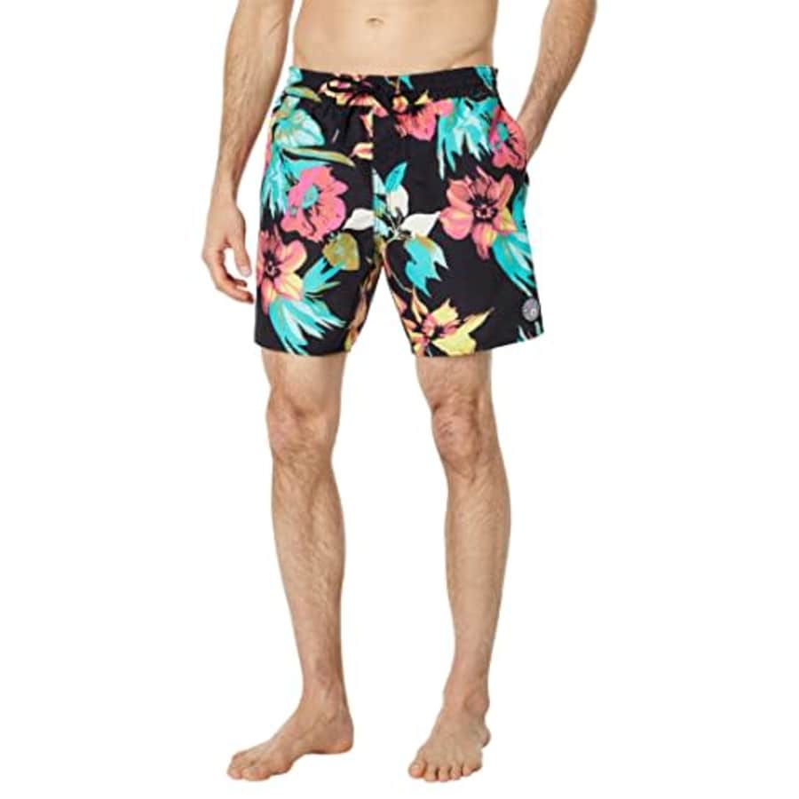 Volcom Men's Standard 17-Inch Elastic Waist Surf Swim Trunks, Black Marble, XX-Large for $36