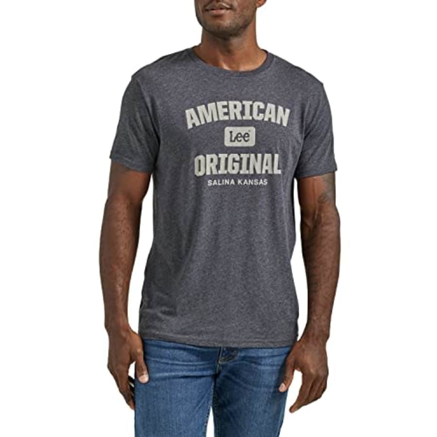 Lee Jeans Lee Men's Short Sleeve Graphic T-Shirt, Caviar Heather American Original for $12