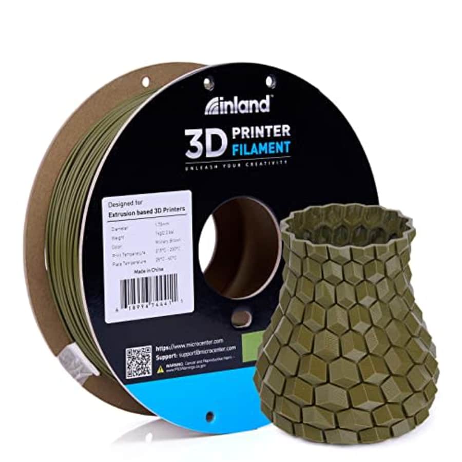 Inland PLA 3D Printer Filament 1.75mm - Dimensional Accuracy +/- 0.03mm - 1kg Cardboard Spool (2.2 for $26