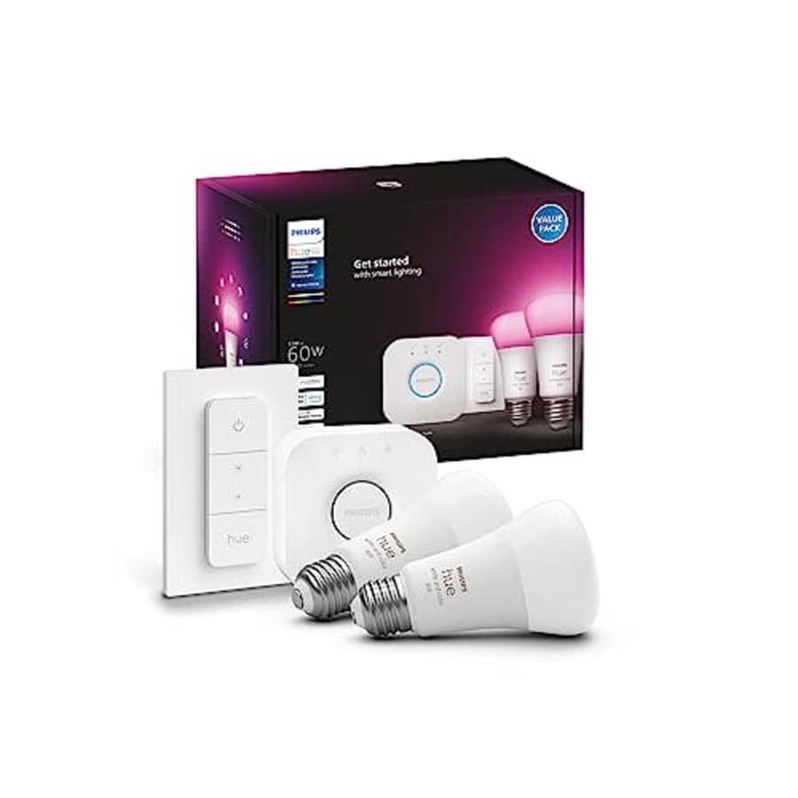 Philips Hue Smart Light Starter Kit - Includes (1) Bridge, (1) Dimmer Switch and (2) 60W A19 LED for $160