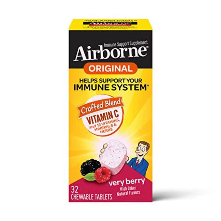 Airborne Vitamin C 1000mg (per serving) - Very Berry Chewable Tablets (32 count in a box), for $8 Airborne Vitamin C 1000mg (per serving) - Very Berry Chewable Tablets (32 count in a box), for $8