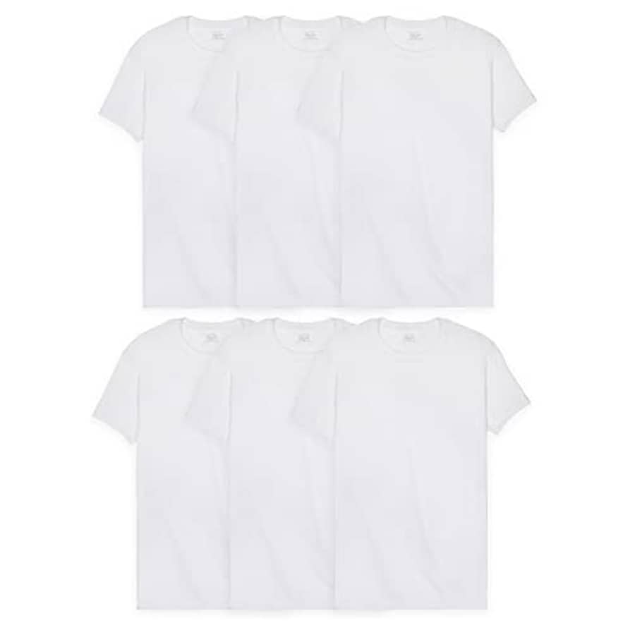 Fruit of the Loom Men's Eversoft Stay Tucked Crew T-Shirt, Regular-6 Pack White-Cotton Mesh for $16
