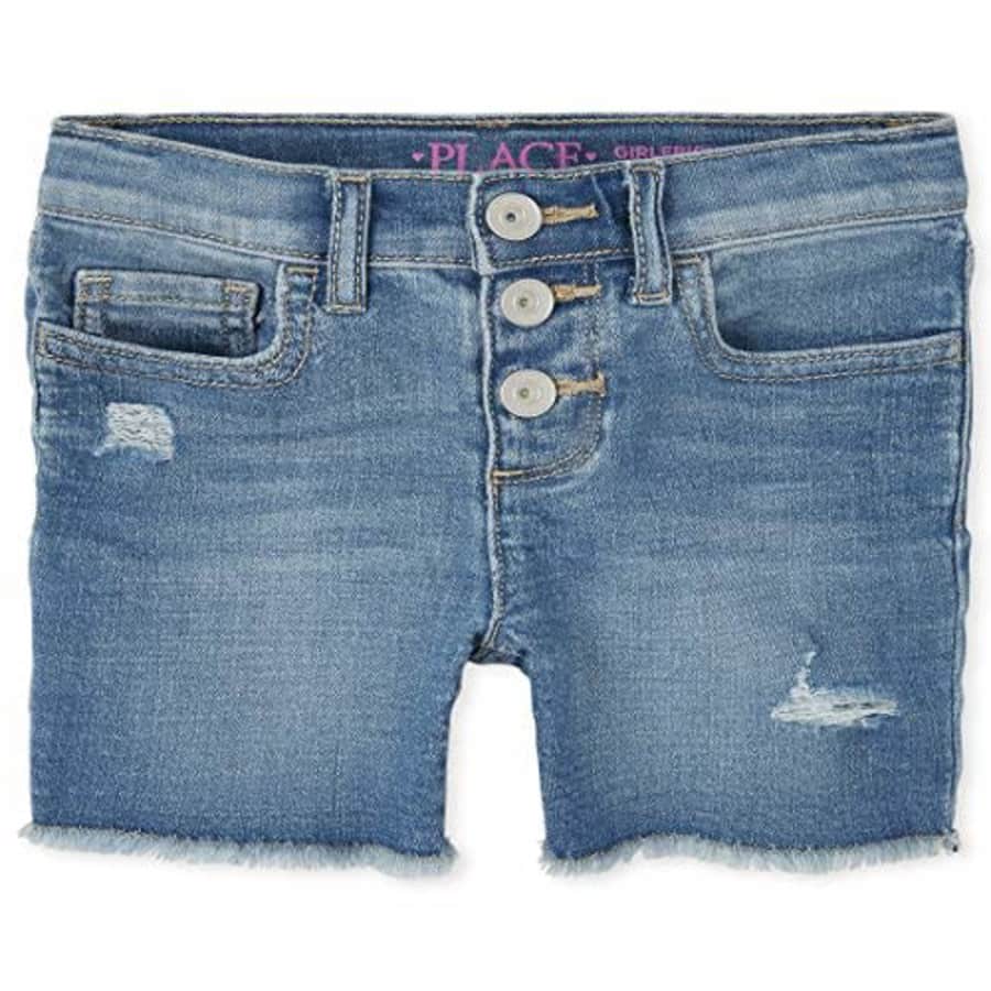 The Children's Place Girls' Denim Shorts, REFLECTBLUE WSH, 6X/7S for $12