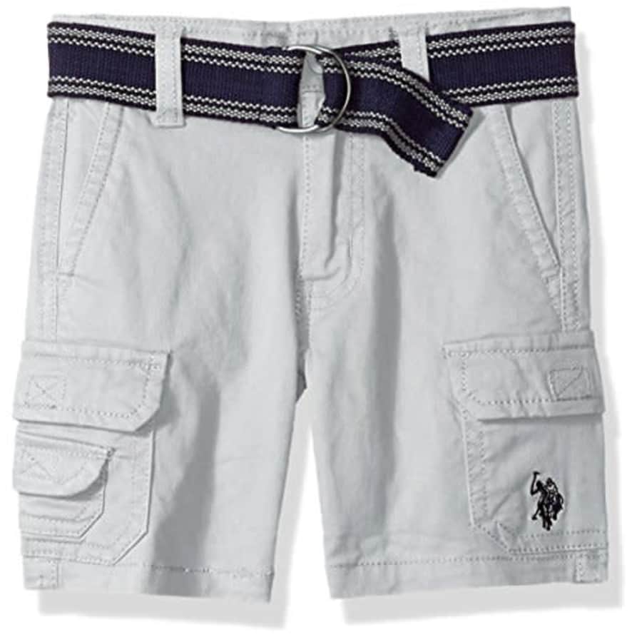 U.S. Polo Assn. Boys' Little Short, Belted Cotton Stretch Twill Light Grey, 7 for $12
