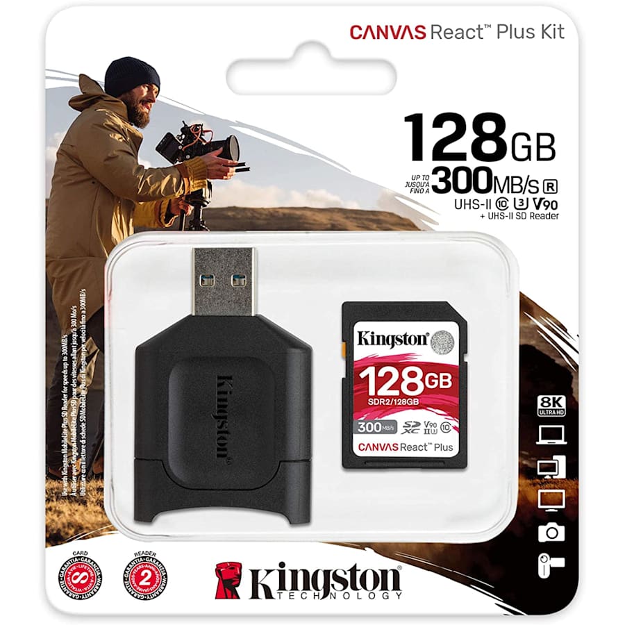 Kingston 128GB Canvas React Plus Class 10 UHS-II SDXC Card for $100 Kingston 128GB Canvas React Plus Class 10 UHS-II SDXC Card for $100