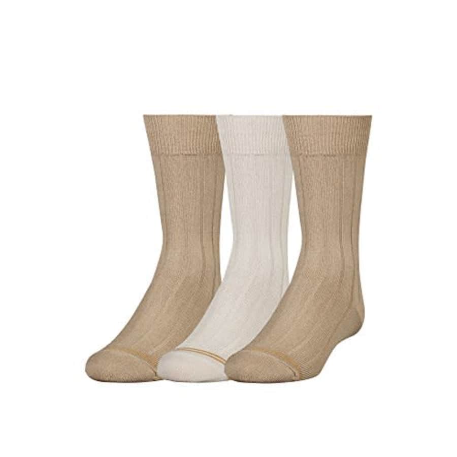 Gold Toe Boys' Wide Rib Dress Crew Socks, 3-Pair, Khaki/Stone/Khaki, Small for $9