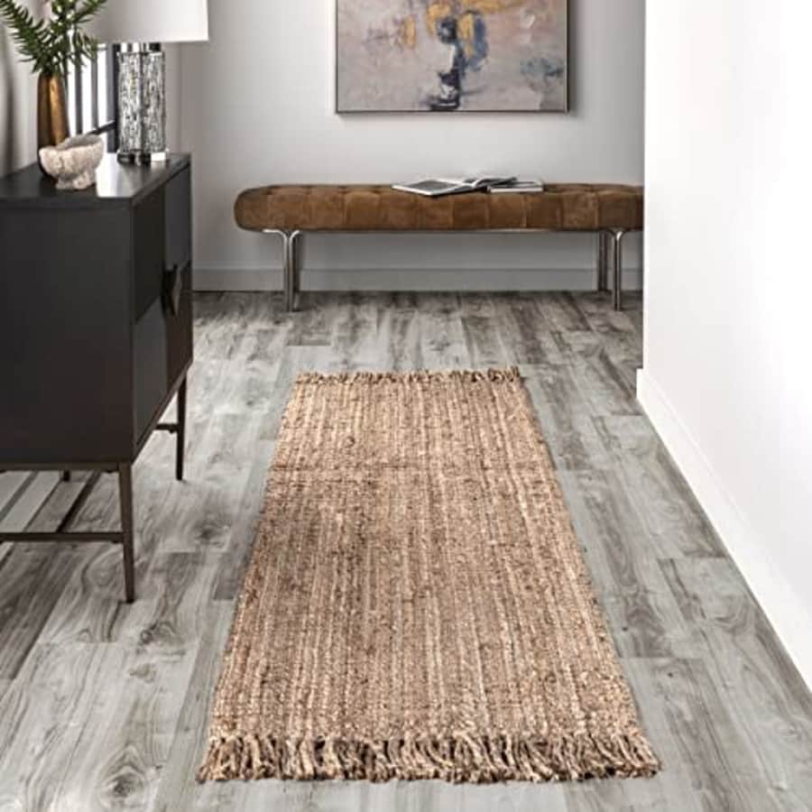 nuLOOM Hand Woven Chunky Natural Jute Farmhouse Runner Rug, 2' 6" x 14', Natural for $100