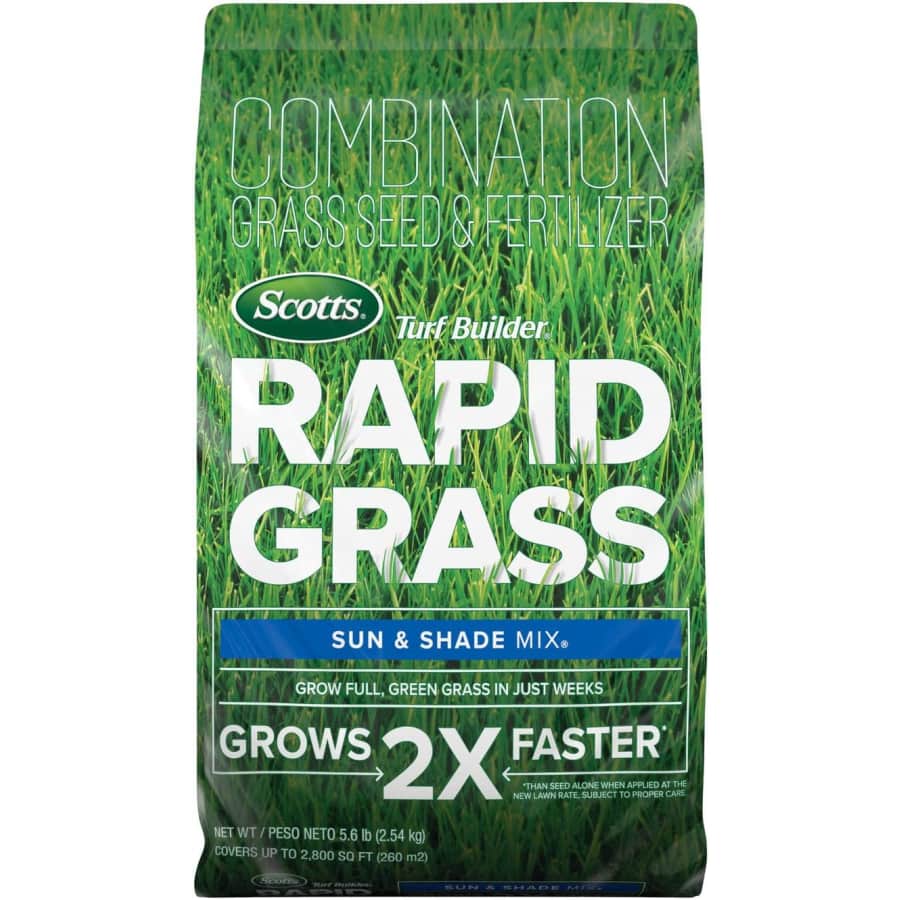 Scotts Turf Builder Rapid Grass Sun & Shade Mix Seed and Fertilizer 5.6-lb Bag: $28 Scotts Turf Builder Rapid Grass Sun & Shade Mix Seed and Fertilizer 5.6-lb Bag: $28