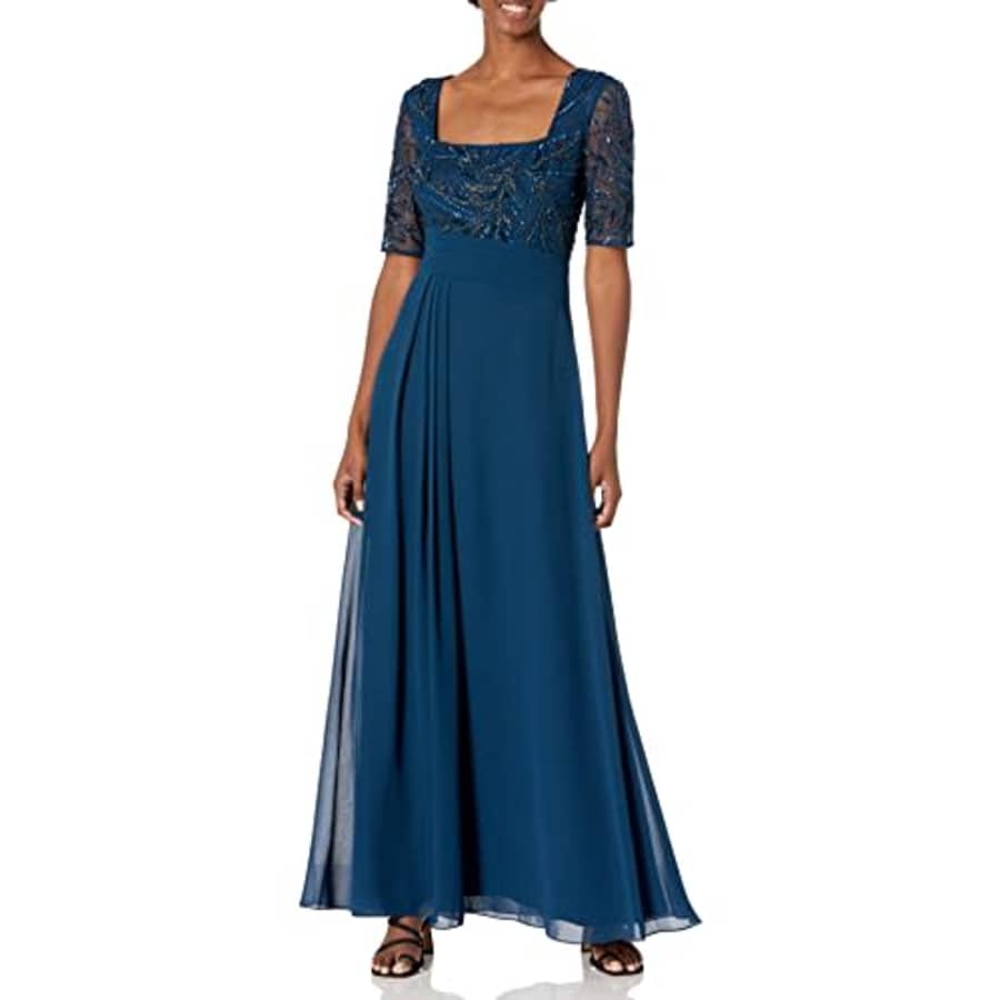 Adrianna Papell Women's Beaded MESH with Chiffon Skirt, DEEP Blue, 6 for $180 Adrianna Papell Women's Beaded MESH with Chiffon Skirt, DEEP Blue, 6 for $180