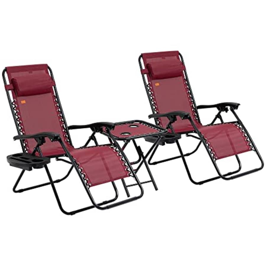 Outsunny 3-Piece Outdoor Chaise Lounger Chair Set, Folding Reclining Zero Gravity Chair with Side for $130