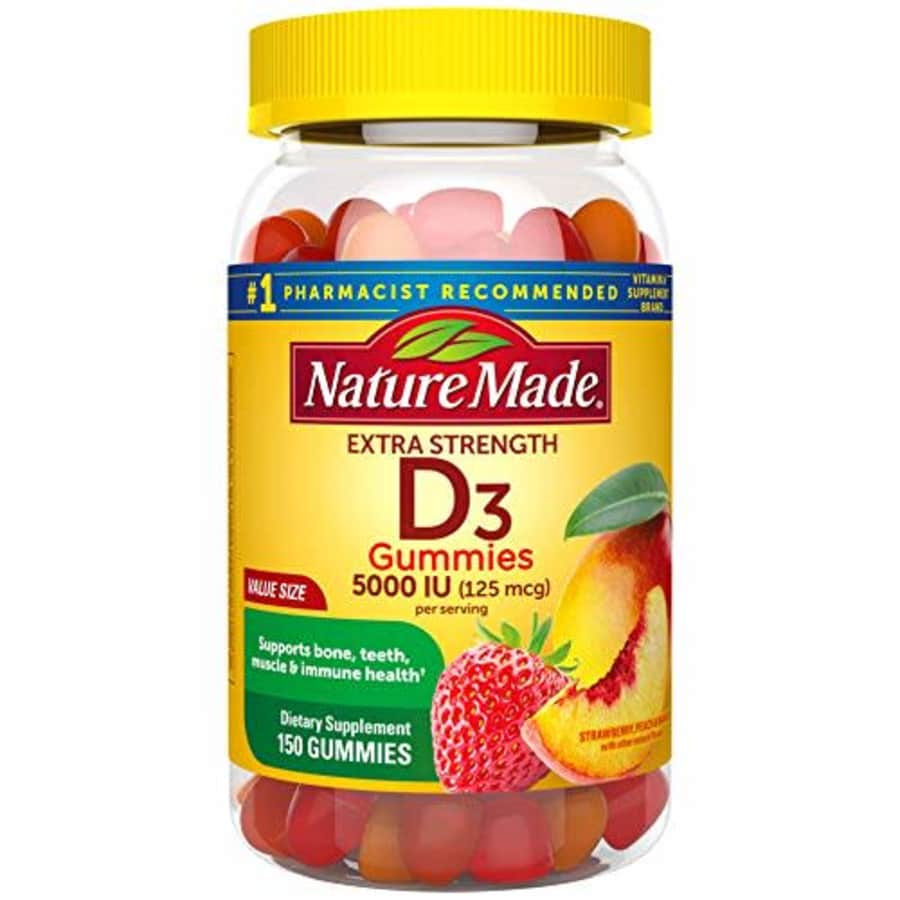 Nature Made Extra Strength Vitamin D3 5000 IU (125 mcg) Gummies, 150 Count for Bone Health for $17 Nature Made Extra Strength Vitamin D3 5000 IU (125 mcg) Gummies, 150 Count for Bone Health for $17