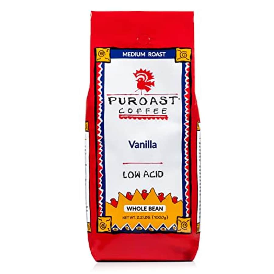 Puroast Coffee Puroast Low Acid Whole Bean Coffee, Bold Vanilla Flavor, High Antioxidant, 2.2 Pound Bag for $53