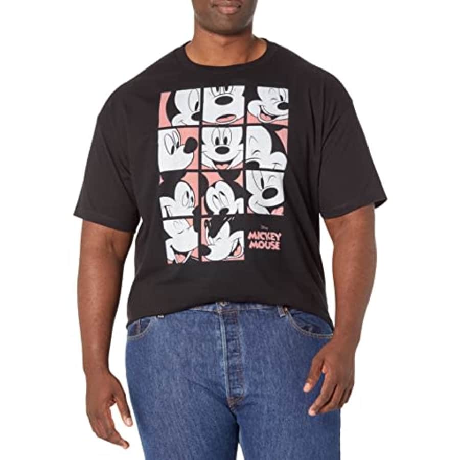 Disney Big & Tall Classic Mickey Mouse Expression Grid Men's Tops Short Sleeve Tee Shirt, Black, for $20 Disney Big & Tall Classic Mickey Mouse Expression Grid Men's Tops Short Sleeve Tee Shirt, Black, for $20
