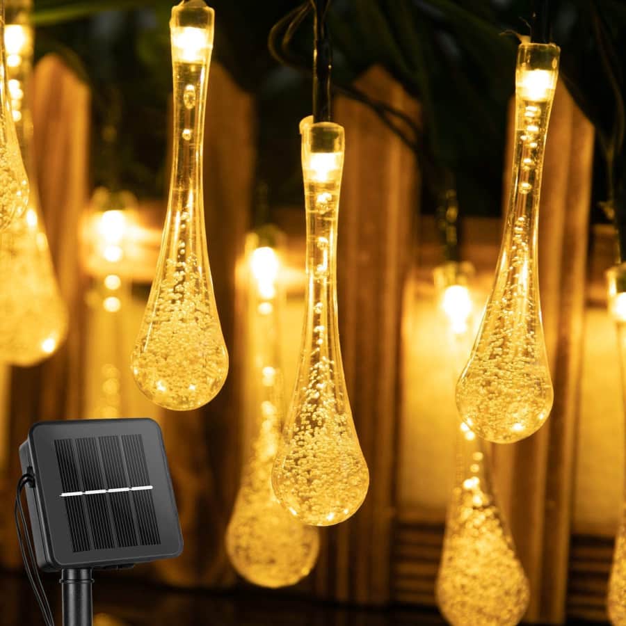 Brightown 25-Foot LED Water Drop Solar String Lights for $17