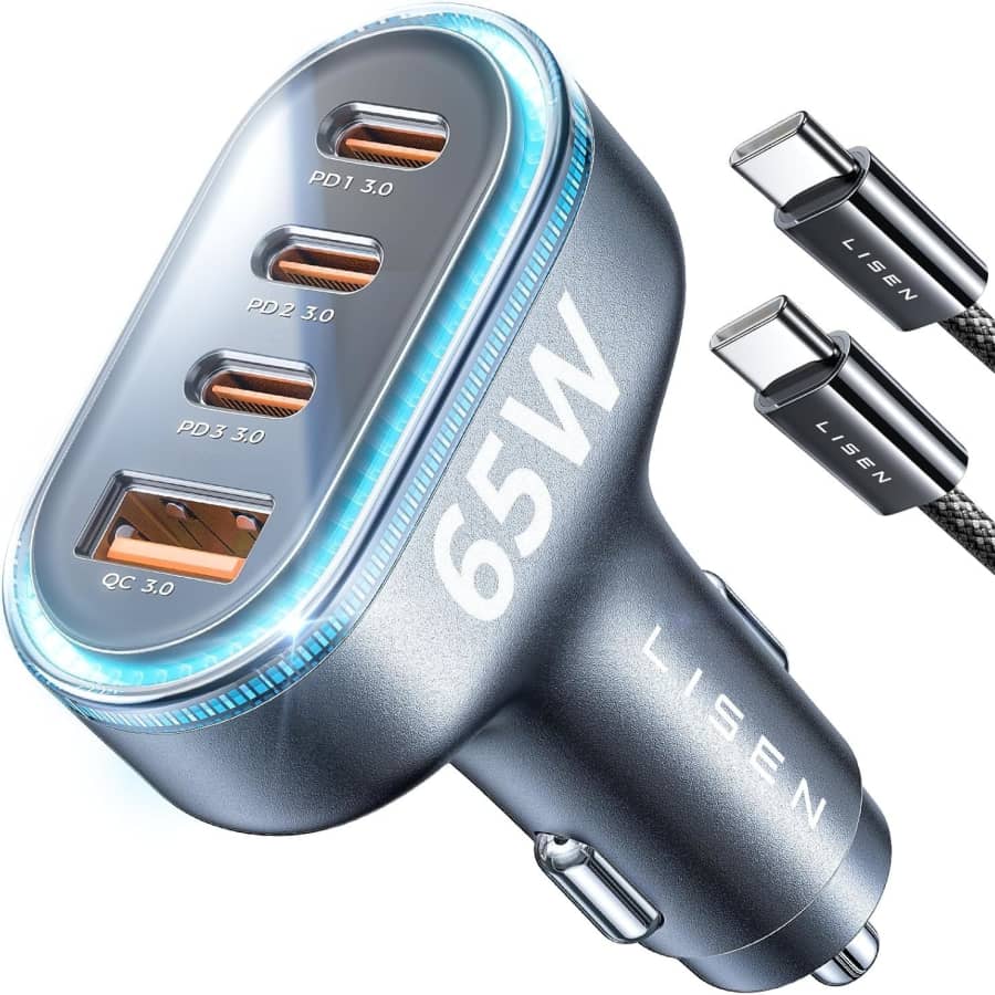 Lisen USB-C 101W 4-Port Car Charger for $24 Lisen USB-C 101W 4-Port Car Charger for $24