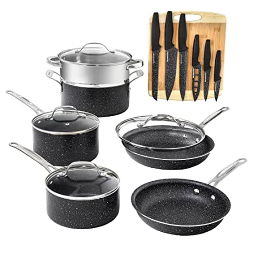 Granitestone 17 Piece Complete Nonstick Cookware Set - Includes 10 Piece Pots and pans Set + 6 for $149