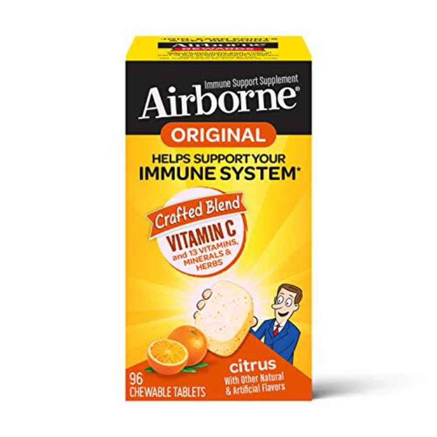 Vitamin C 1000mg (per serving) - Airborne Citrus Chewable Tablets (96 count in a box), Gluten-Free for $13 Vitamin C 1000mg (per serving) - Airborne Citrus Chewable Tablets (96 count in a box), Gluten-Free for $13