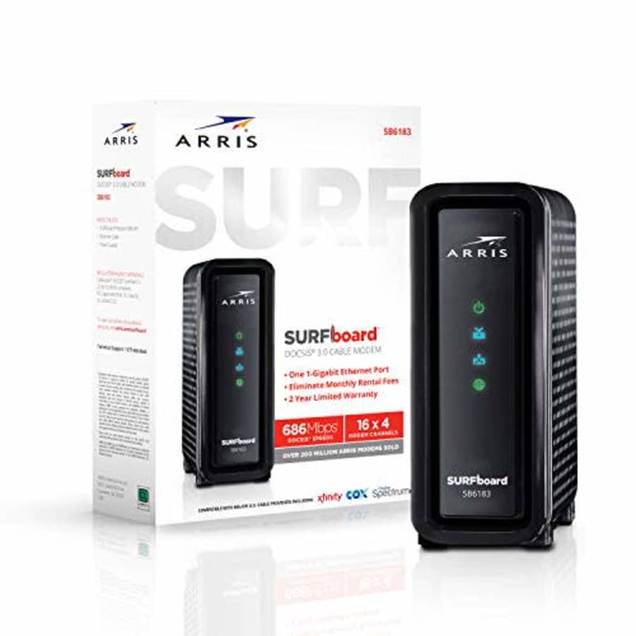 ARRIS SURFboard (16x4) DOCSIS 3.0 Cable Modem, approved for Cox, Spectrum, Xfinity & more (SB6183 for $49 ARRIS SURFboard (16x4) DOCSIS 3.0 Cable Modem, approved for Cox, Spectrum, Xfinity & more (SB6183 for $49